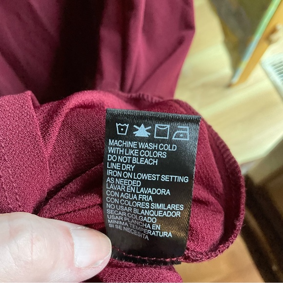 Perceptions of New York formal elegant mock wrap dress. Burgundy draped knit - Picture 6 of 7